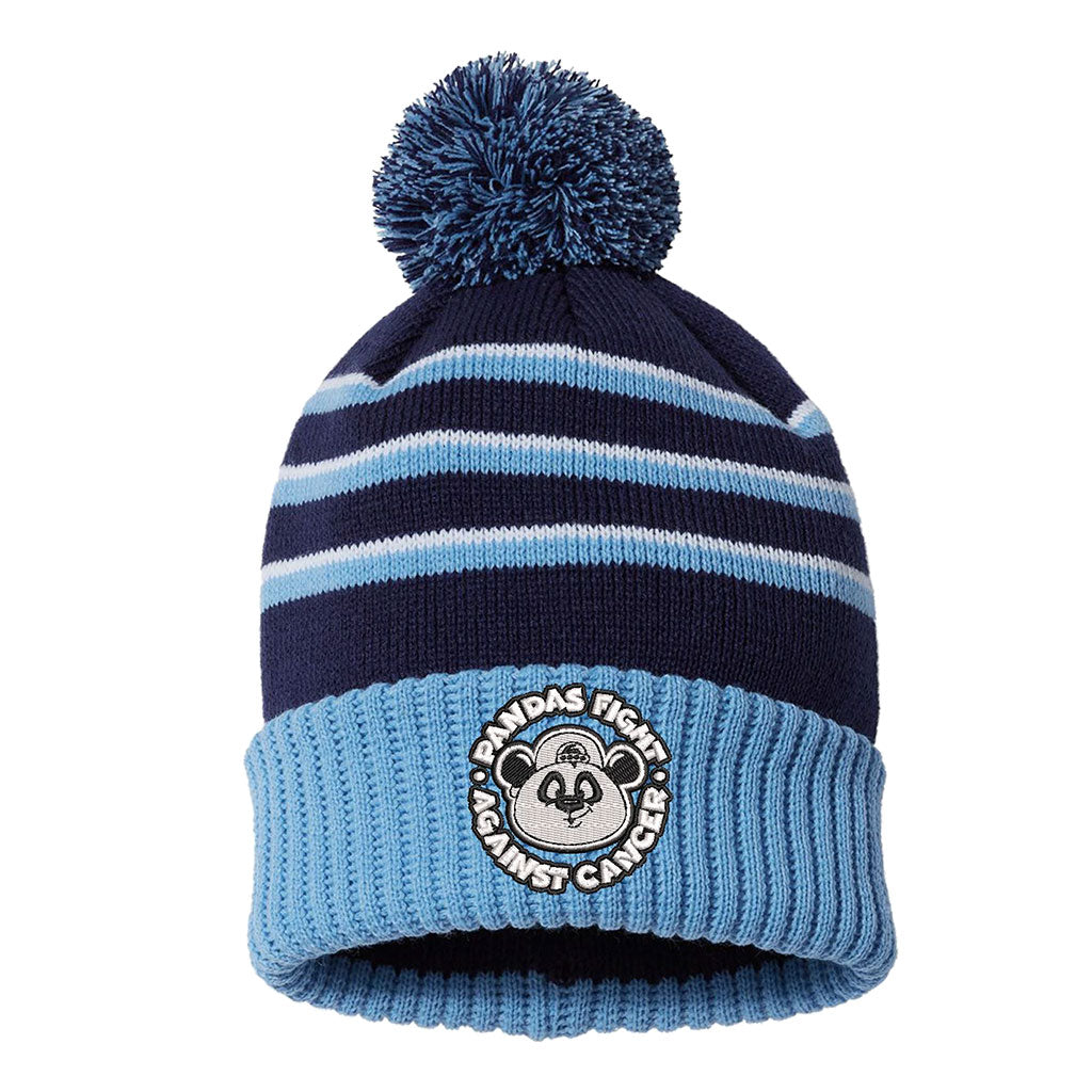 Pandas Fight Stripe Pom Cuffed Beanie